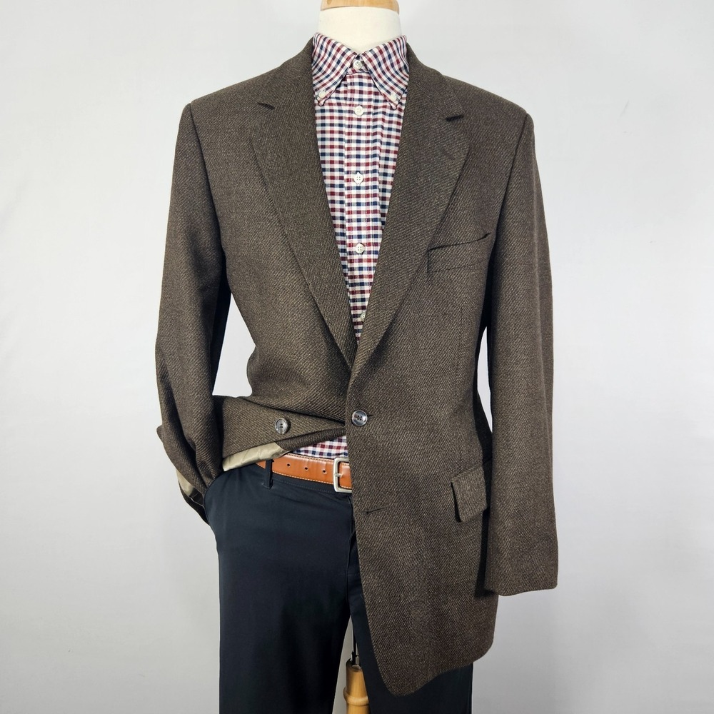 John‎ Weitz Men's Sport Coat Blazer Two Button Tweed Twill Brown Wool 42L